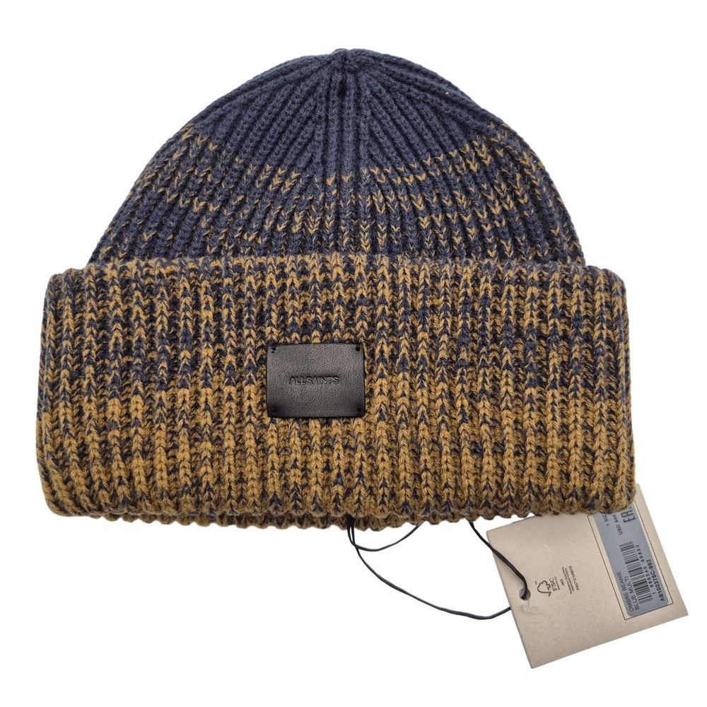 All Saints Ombré Patch Beanie Blue Unisex Hat One Size Fits Most